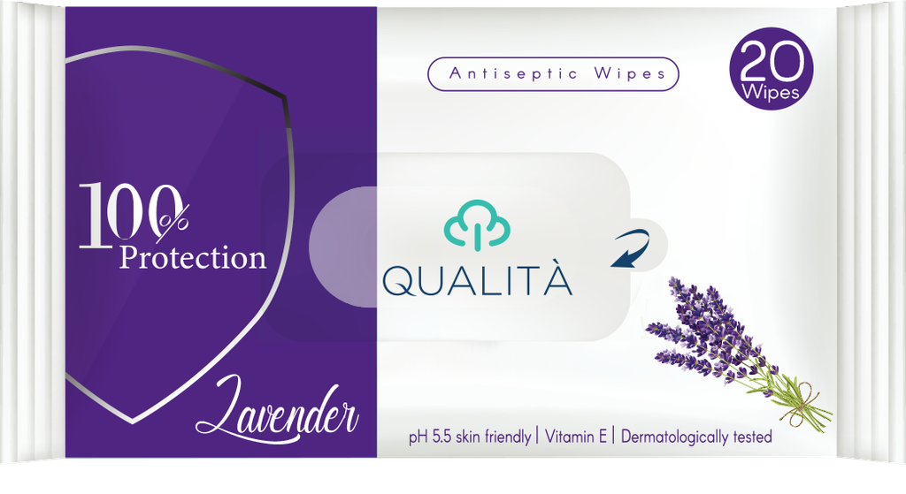 Qualita antiseptic wipes lavender 20 pc